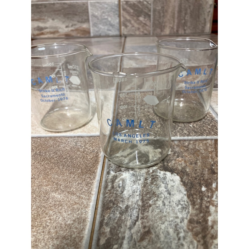 Vintage Kimax 250ml Beakers Set of 3 CAMLT 1975 1976 Los Angeles Sacramento USA